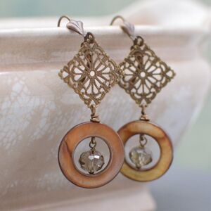 Tiger's Eye Shell Hoop Earrings Handmade Earrings